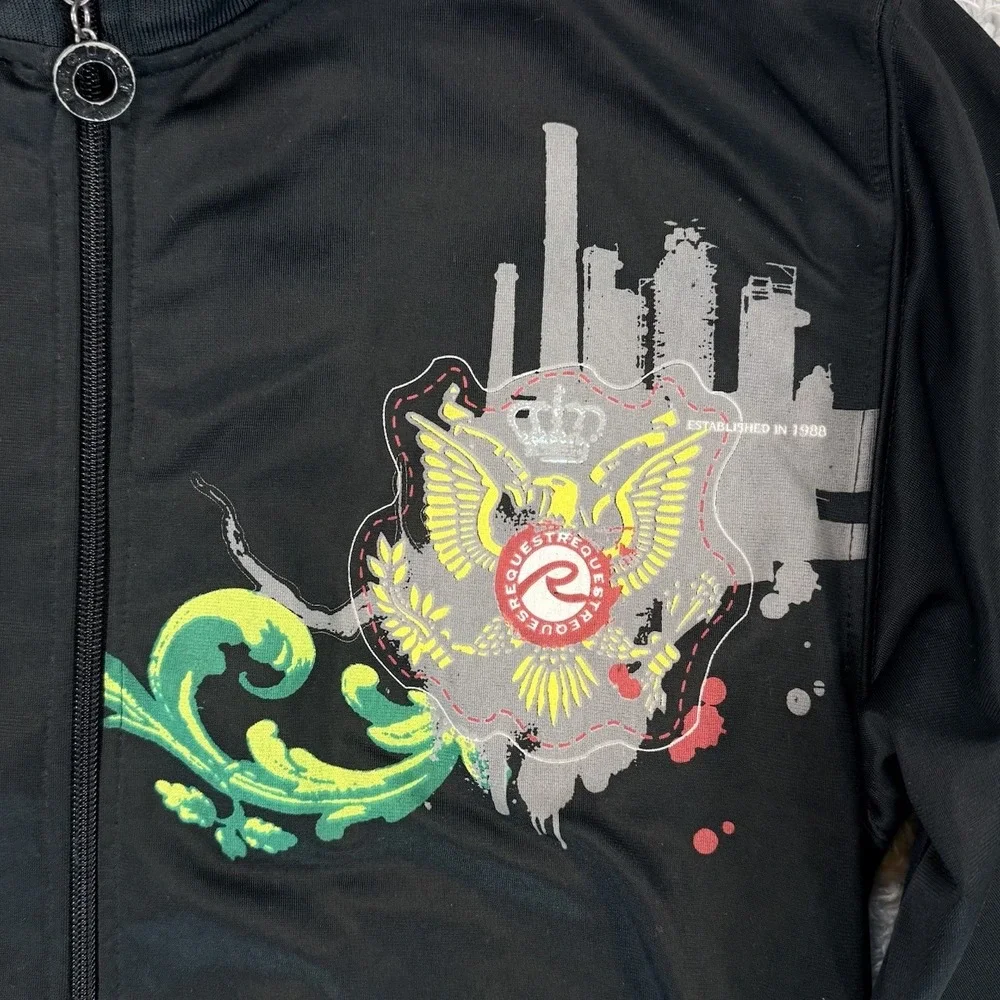 Vintage Y2K Boys Money Graphic Track Jacket M 10–12 Black Zip Streetwear Request - Picture 4 of 11